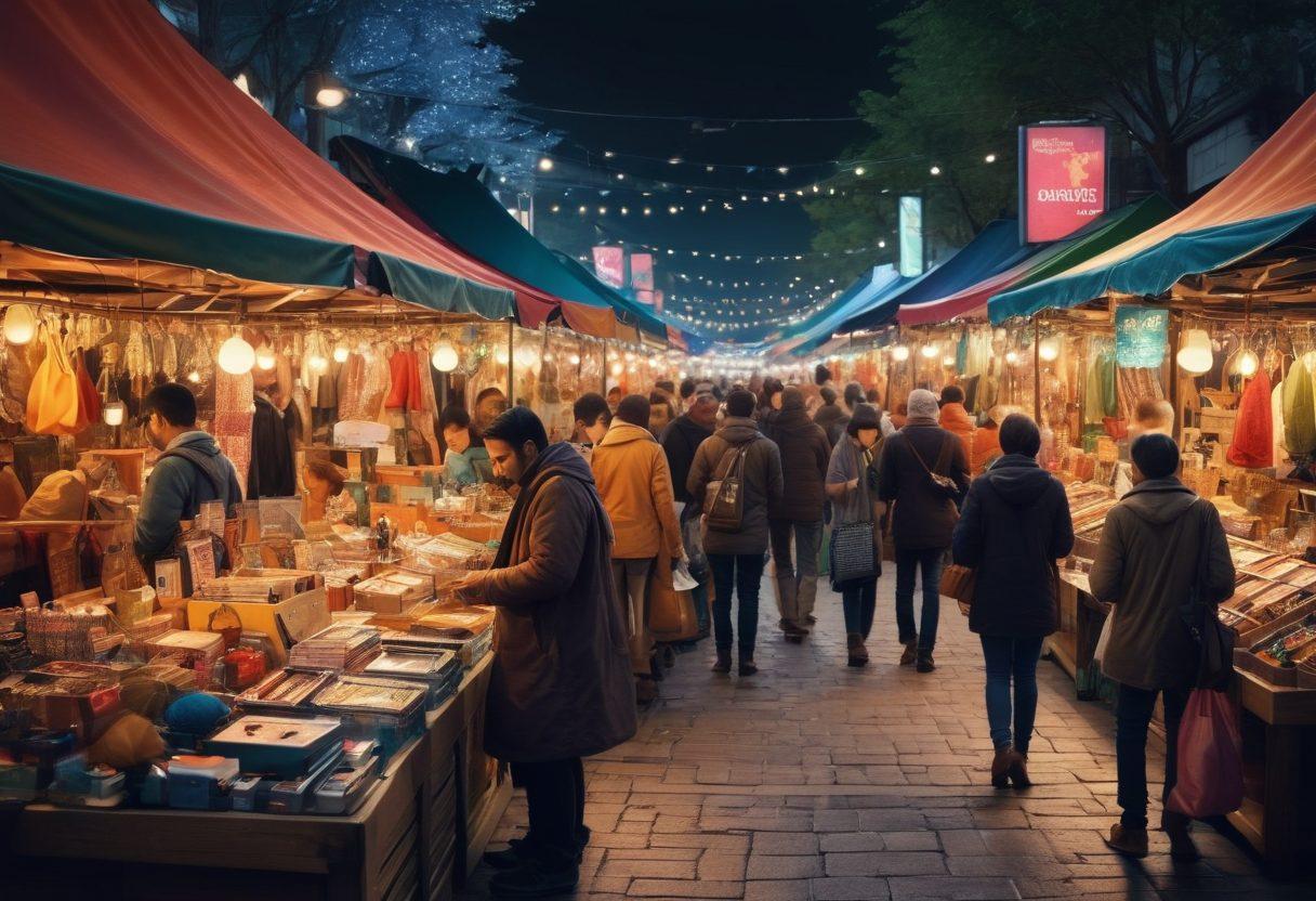 A dynamic marketplace scene featuring diverse suppliers negotiating prices with eager shoppers. Display various bargain products like electronics, clothing, and home goods on bustling stalls. Captivate the viewer with expressions of excitement and strategic discussions. Incorporate elements of vibrant colors and dramatic lighting to create a lively atmosphere. super-realistic. vibrant colors. 3D.